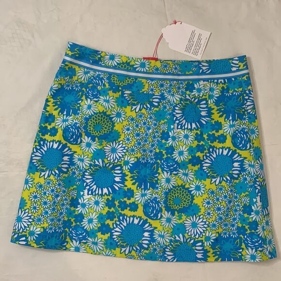 Key West Sz 8 Woman’s Summer Skirt Blue Yellow White Floral Side Zipper Lined - Picture 5 of 10